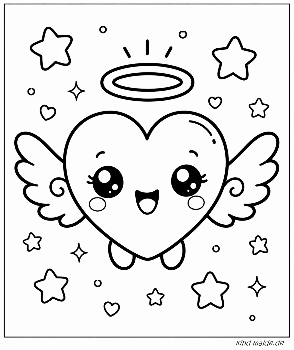 Ein lächelndes Kawaii-Herz besitzt Flügel, Heiligenschein und kleine Funkelzeichen