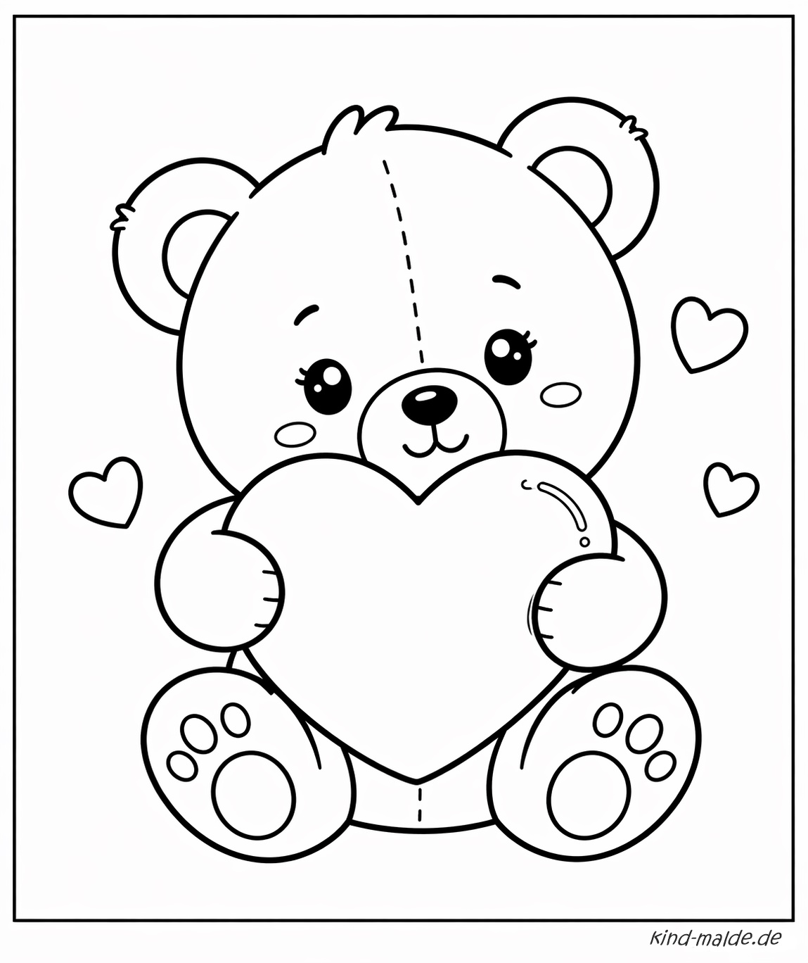 Ein Teddybär hält ein großes Herz, während mehrere kleine Herzen die Szene ergänzen