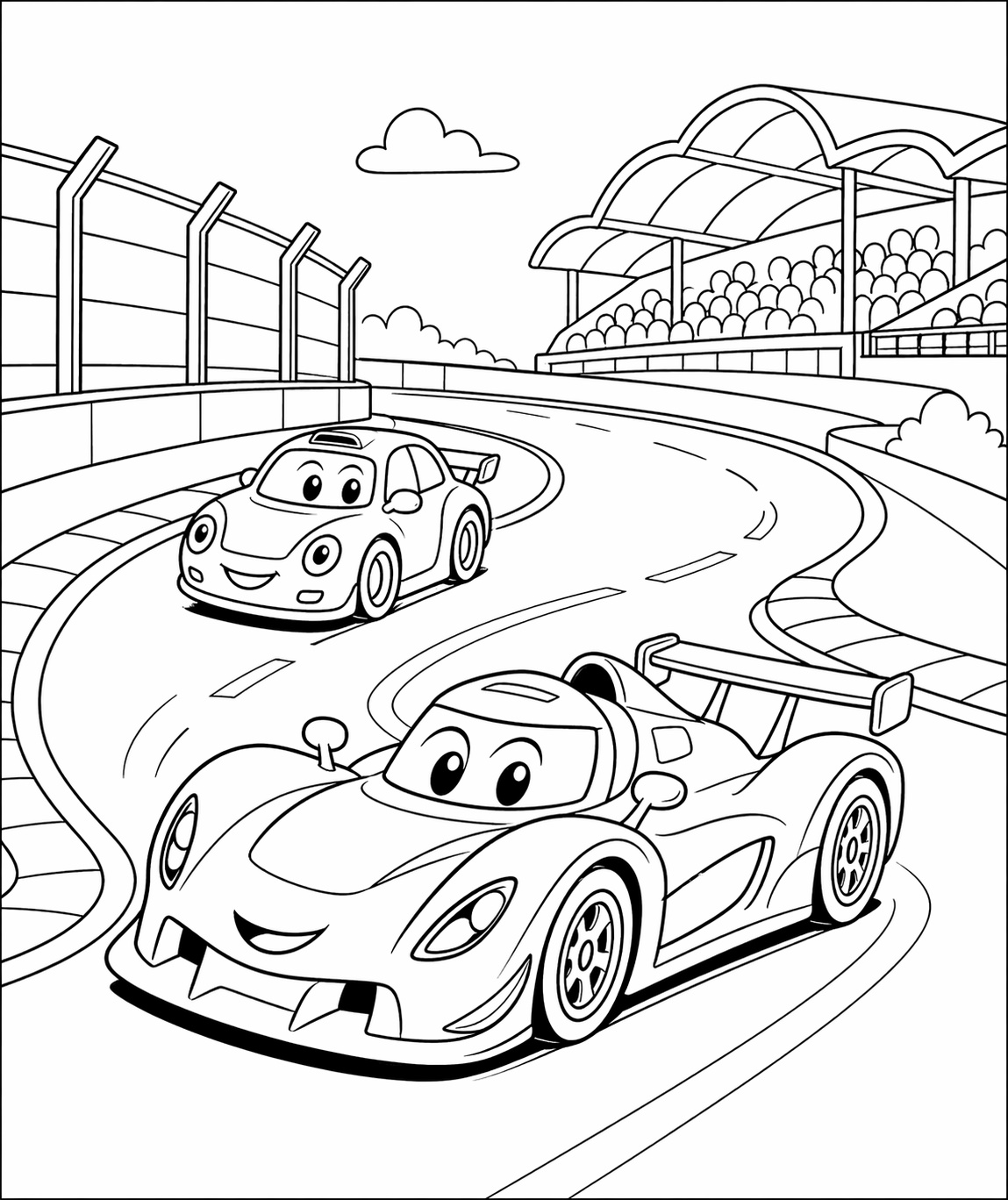 Zwei schnelle Autos treten in einem spannenden Rennen gegeneinander an