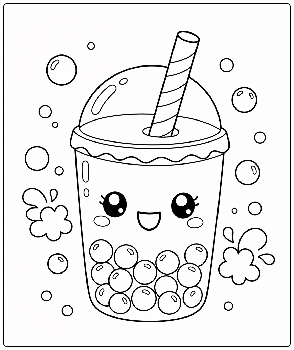 Ein lachender Bubble-Tea-Becher mit dicken Boba-Perlen wirkt freundlich und übersichtlich