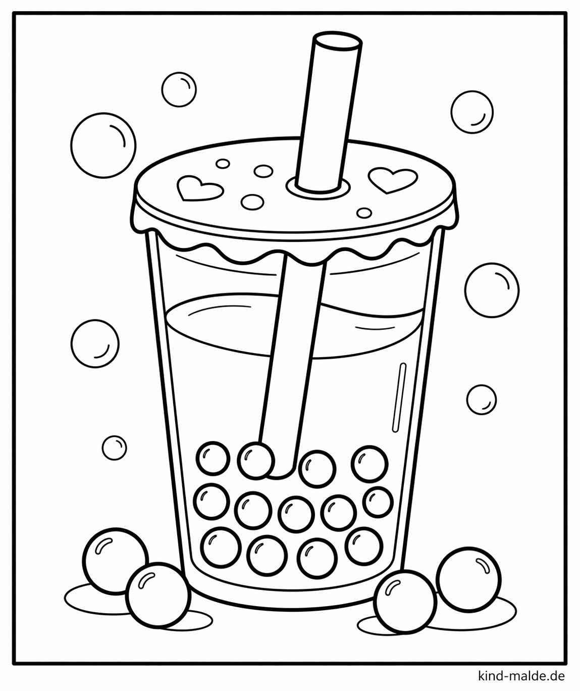 Ein Kawaii Bubble Tea besitzt einen breiten Strohhalm, große Perlen und eine klare, runde Form