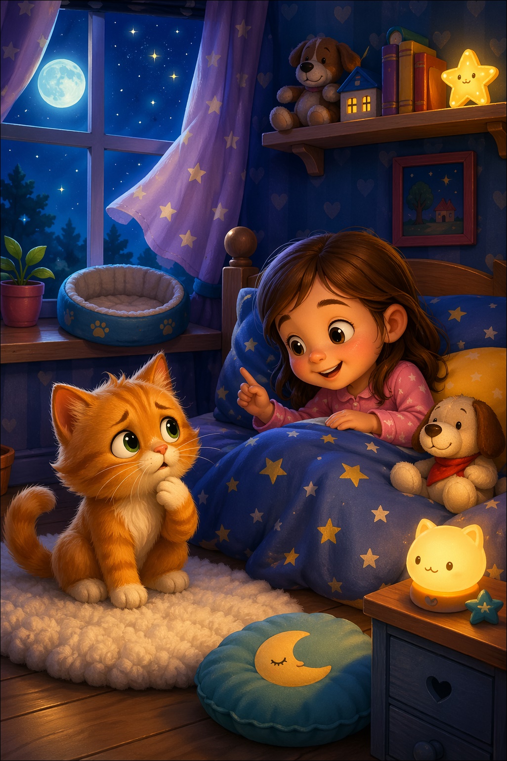 Illustration zum Märchen „Kater Leo kann nicht schlafen“