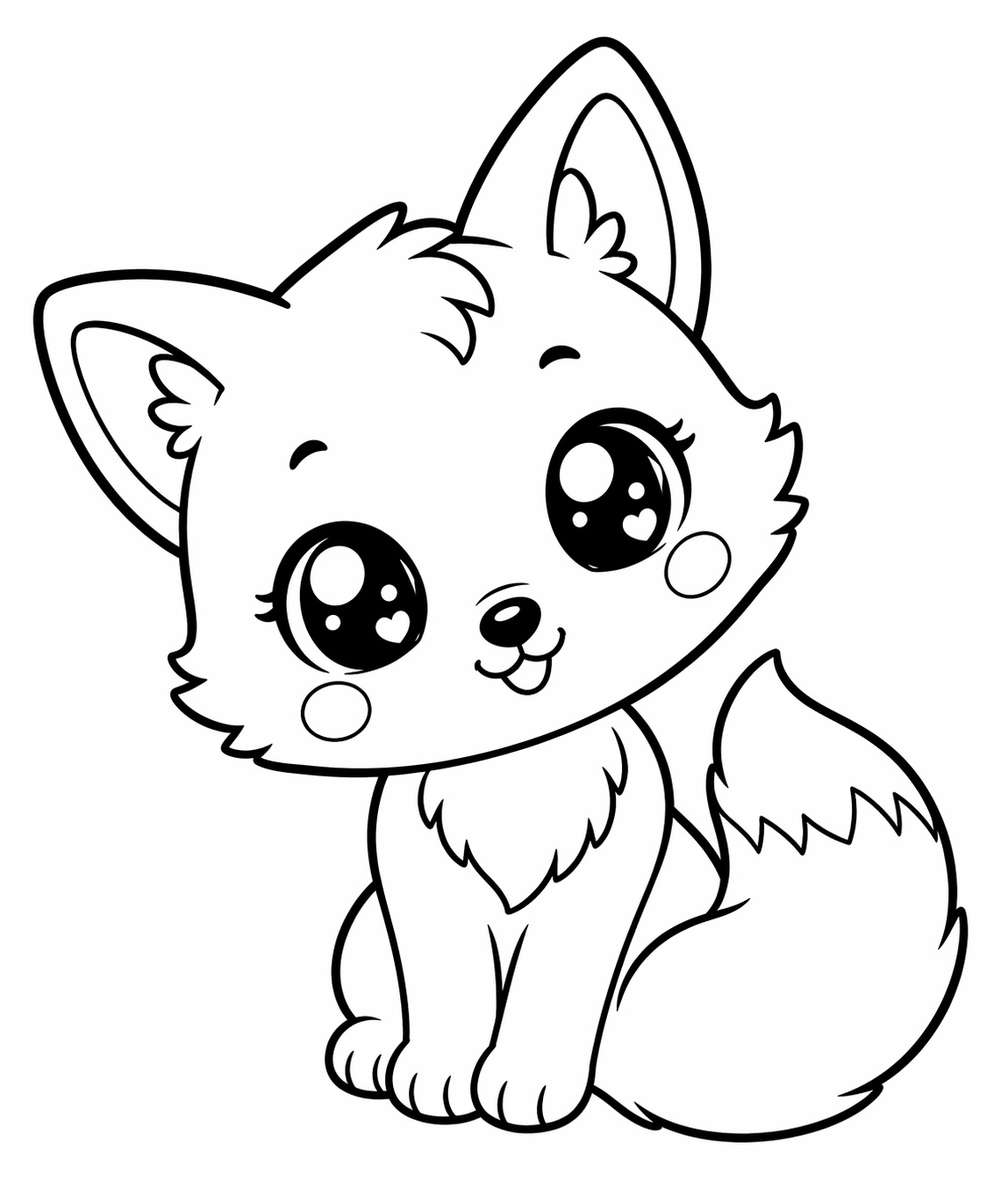 Ein Kawaii-Fuchs mit großen Augen und runden Formen ist besonders klar und kindgerecht gezeichnet