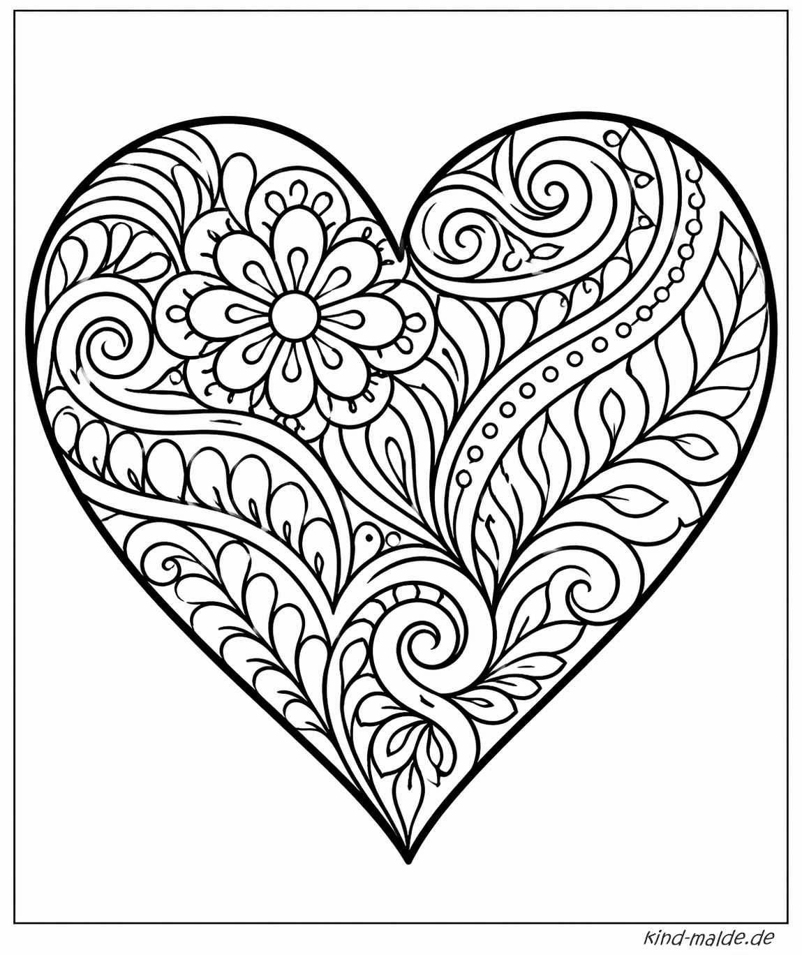 Ein Herzmandala verbindet Blüten, Spiralen und feine Schmuckformen in einer symmetrischen Komposition